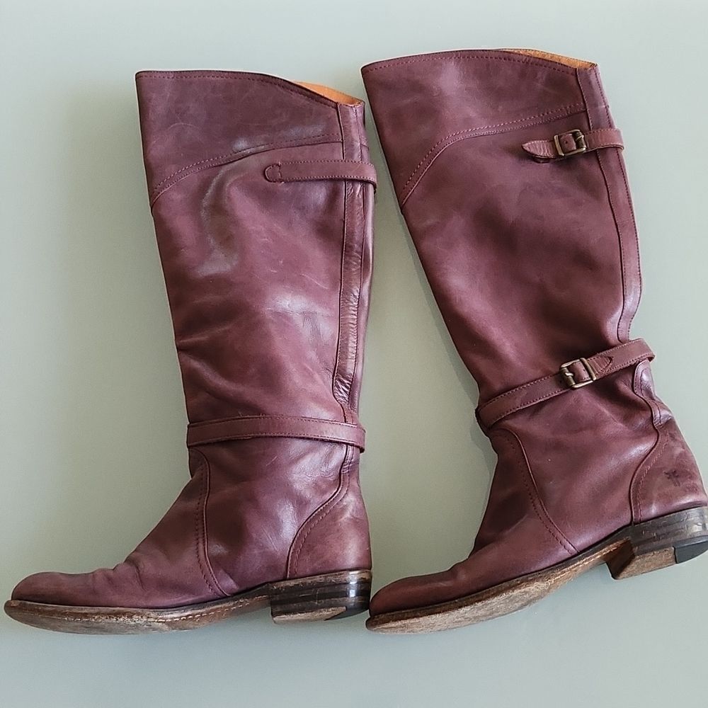 Frye Dorado Heritage Leather Equestrian Strappy Accent Riding Boots Size 7 - Picture 7 of 11